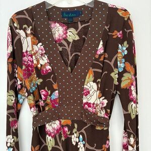 Boden Jersey MIDI Dress Floral with Dot Contrast, Size UK 10, US 6